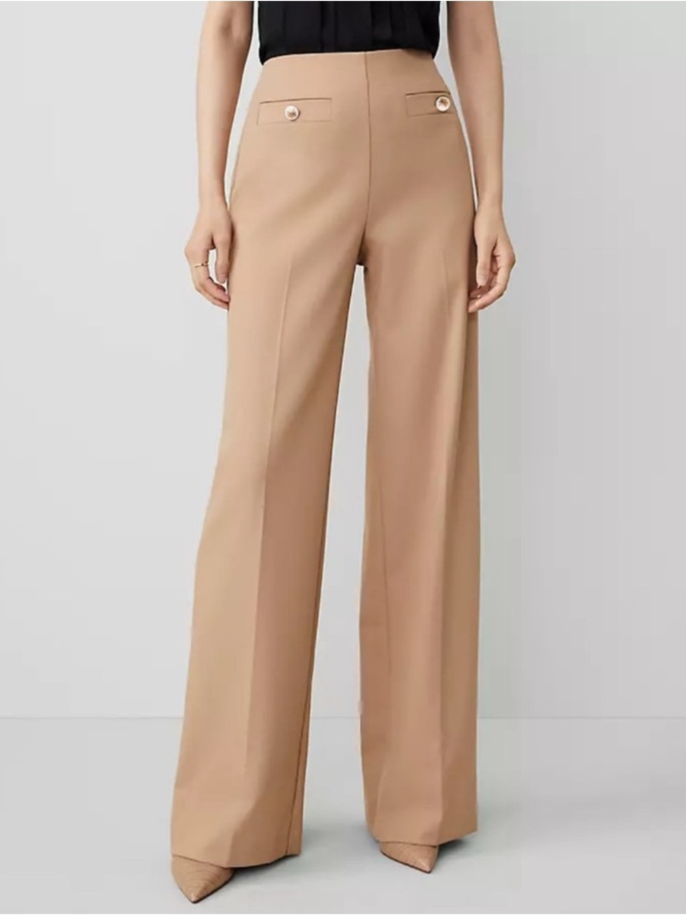 ANN TAYLOR Wide Leg Pants High Rise Tan Career Business Casual Trouser Size 12